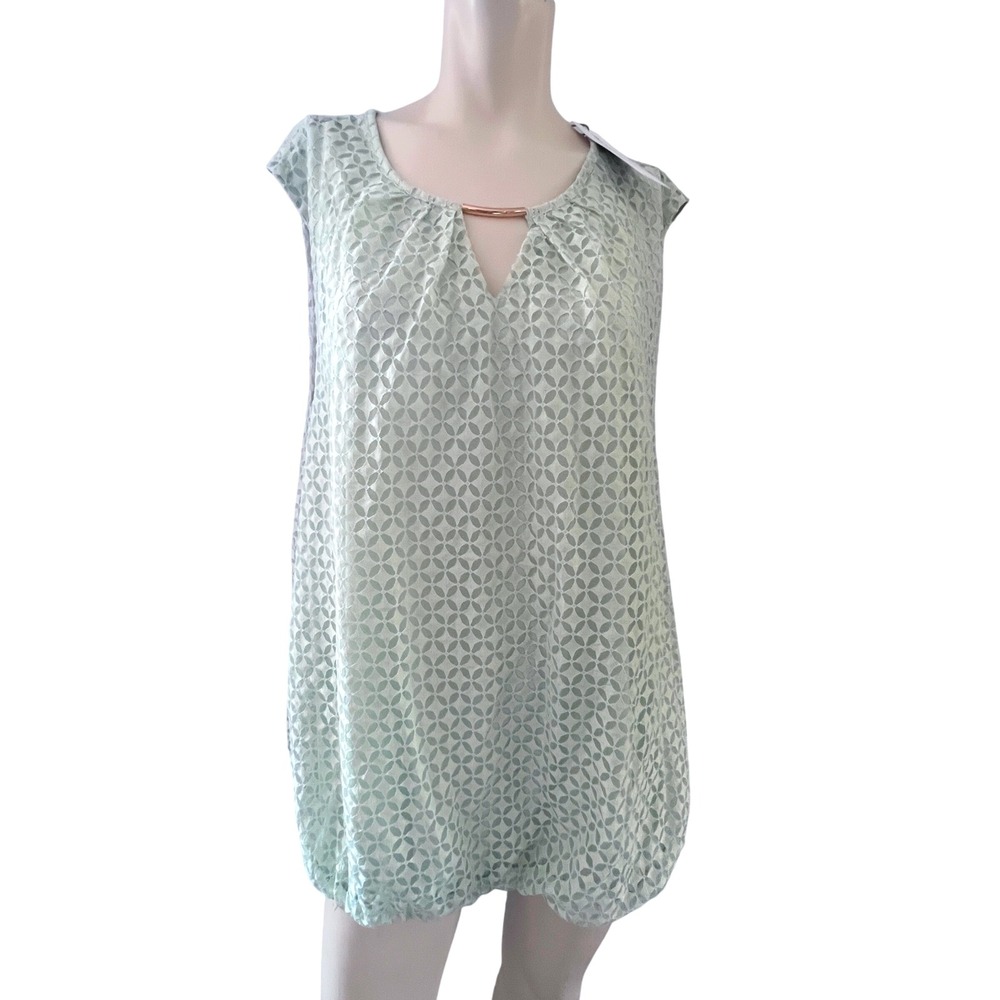 Liz Claiborne Blouse‎ Top 5X Sea Green Floral Sleeveless Keyhole Coquette Career